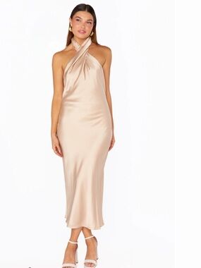 Show Me Your MuMu Satin Twist Halter Midi Dress - Champagne